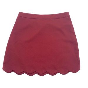 Lush Red Scallop Hem Mini Skirt